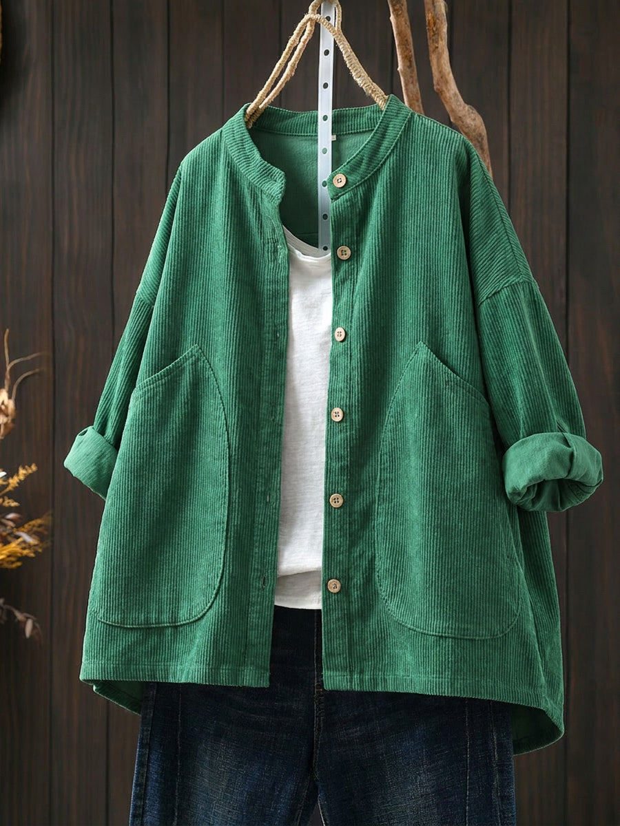 Plus Size Women Casual Solid Vintage Cotton Corduroy Coat