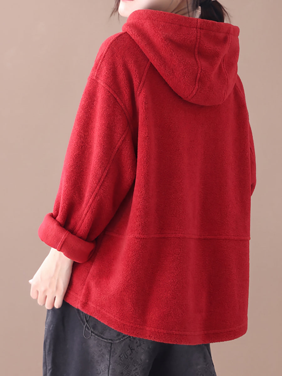 Plus Size Women Casual Solid Color Drawstring Loose Hoodie