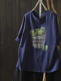 Women Summer Vintage Printed Cotton Short Sleeve T-Shirt