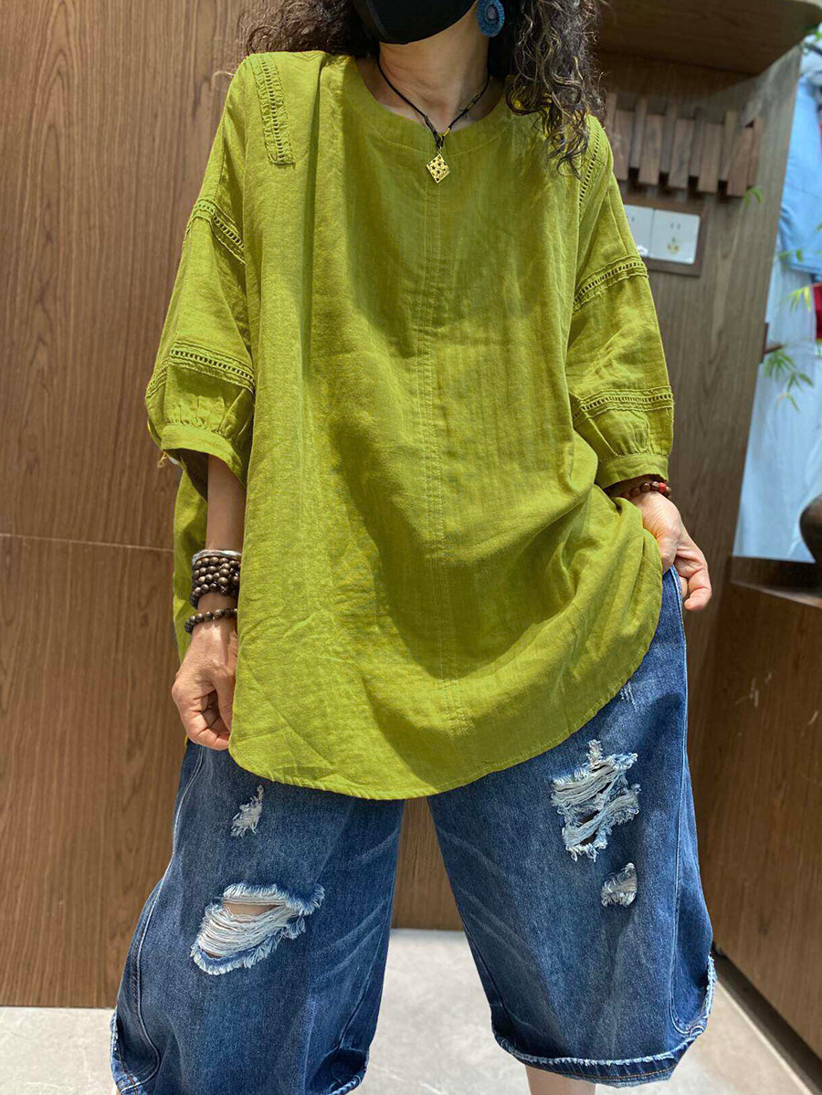 Plus Size Women Summer Casual Pure Color O-Neck T-Shirt