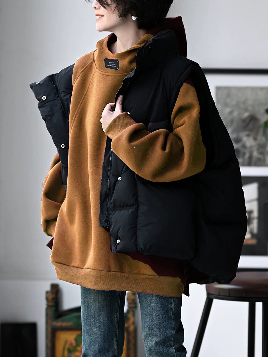 Plus Size Women Autumn Casual Pure Color Cotton Hoodie