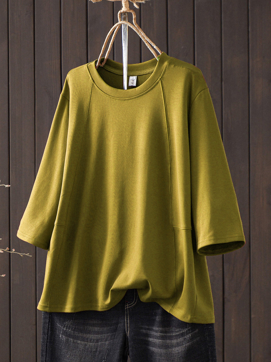 Plus Size Women Summer Casual Pure Color O-Neck T-Shirt