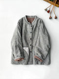 Plus Size Women Retro Autumn Lattice O-Neck Padded Coat