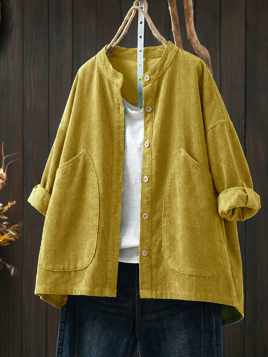 Plus Size Women Casual Solid Vintage Cotton Corduroy Coat