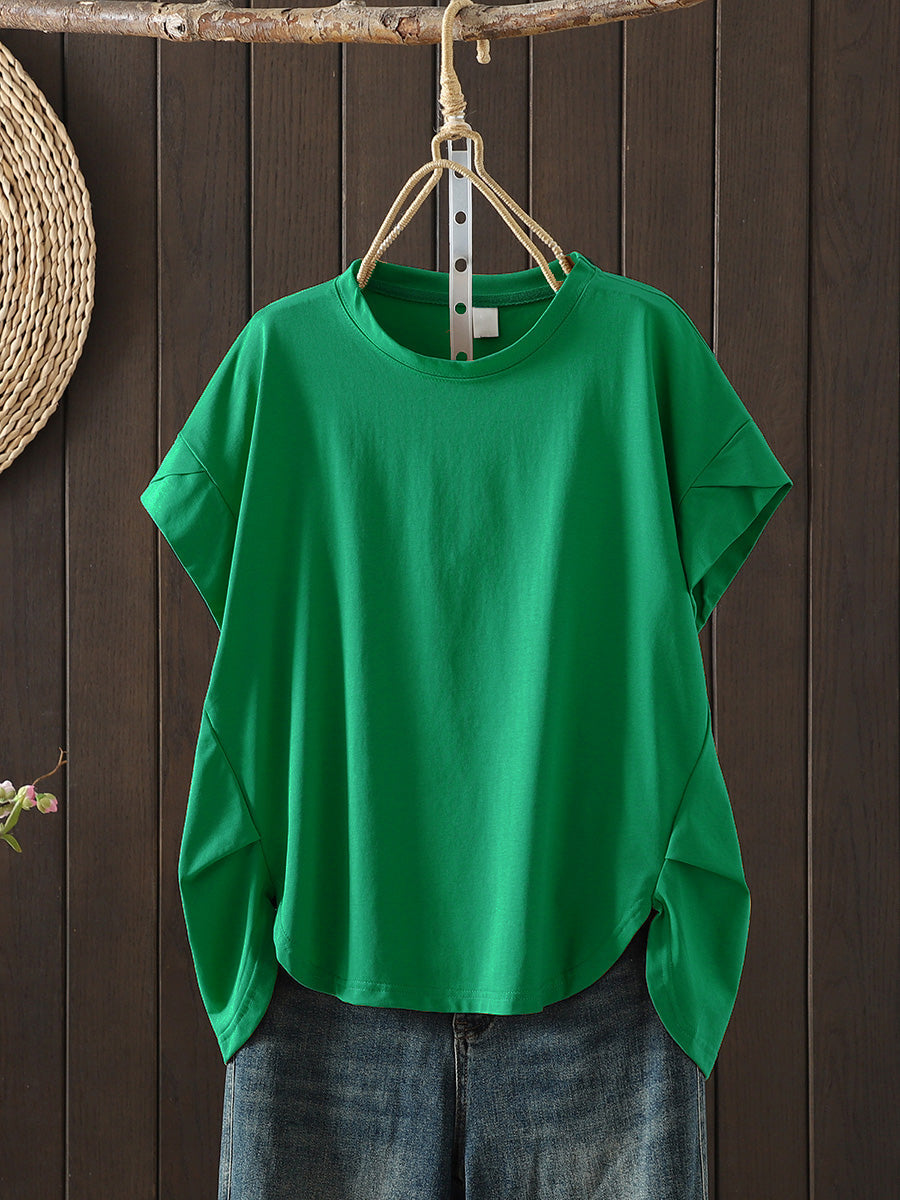 Plus Size Women Summer Casual Pure Color O-Neck T-Shirt