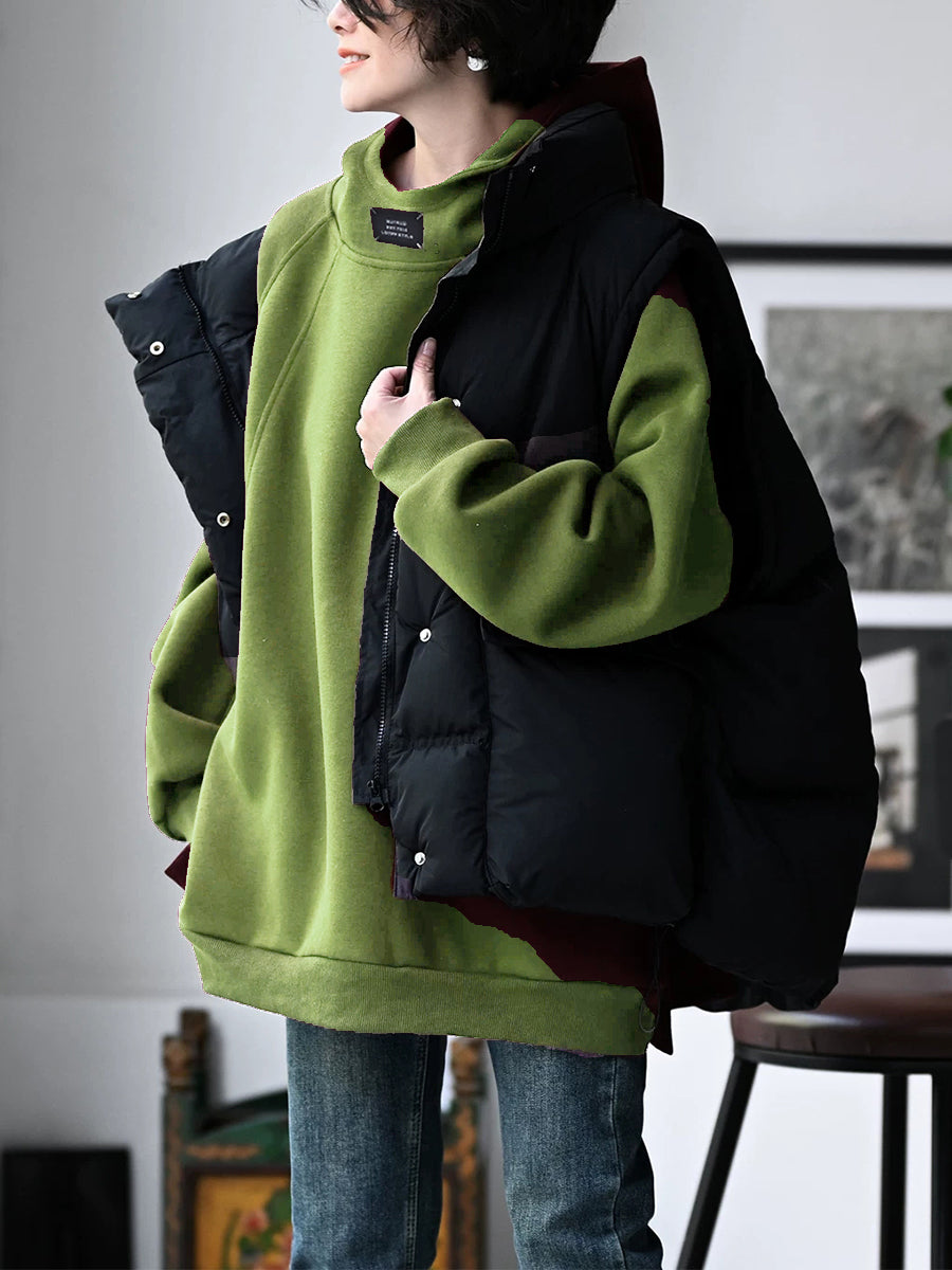 Plus Size Women Autumn Casual Pure Color Cotton Hoodie