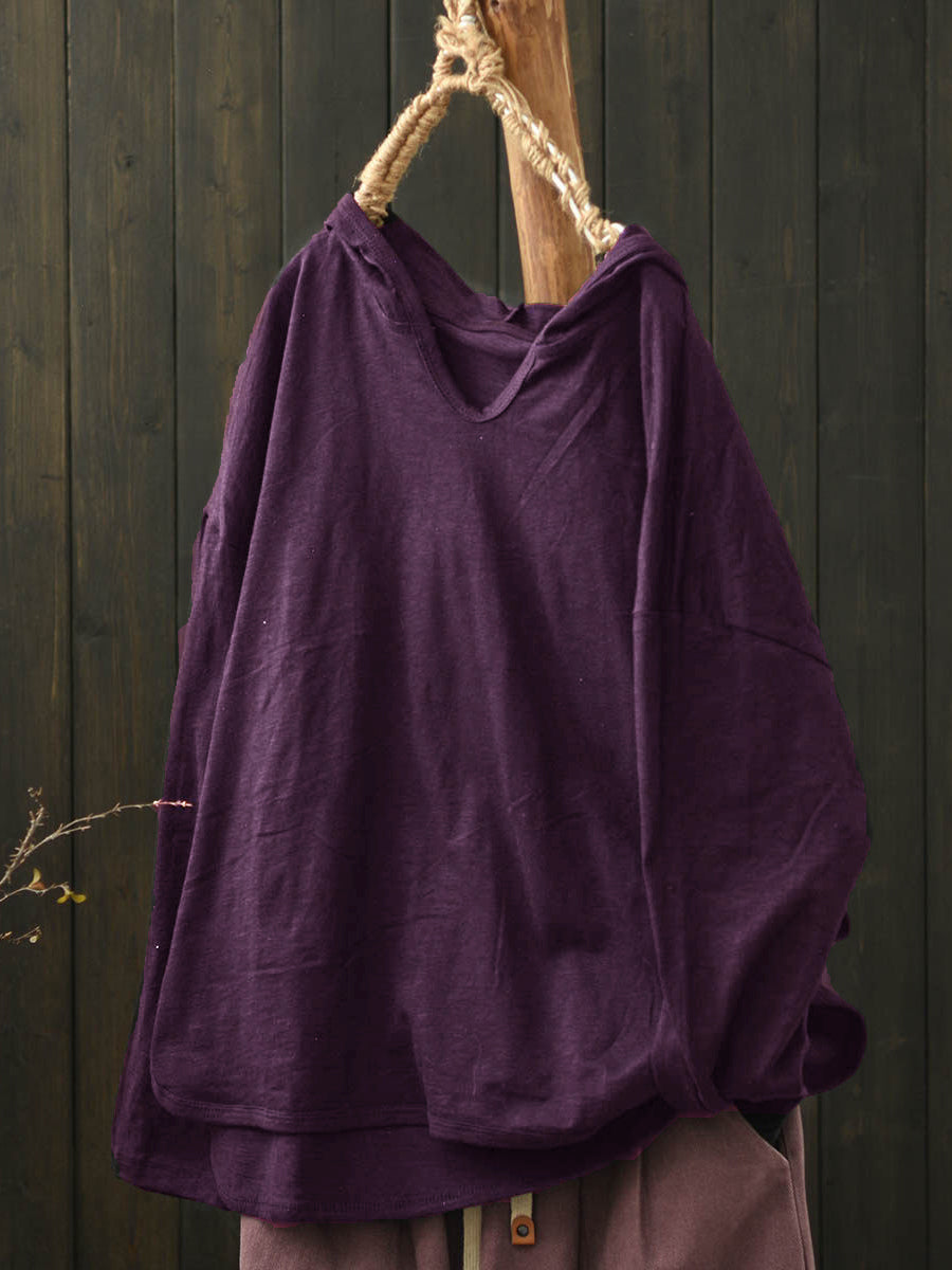 Plus Size Women Summer Casual Pure Color Cotton Hoodie