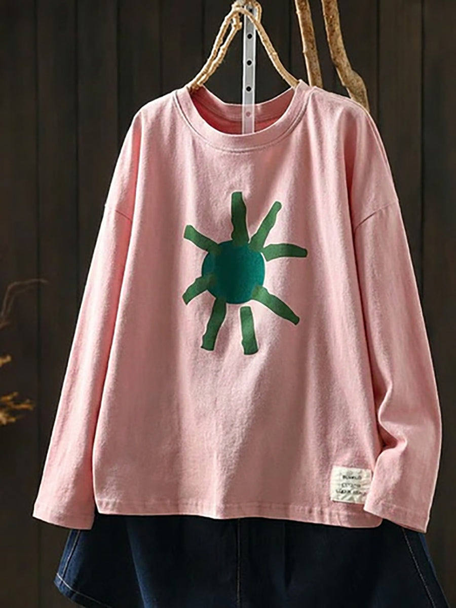 Plus Size Artsy Print 100%Cotton Loose T-Shirt
