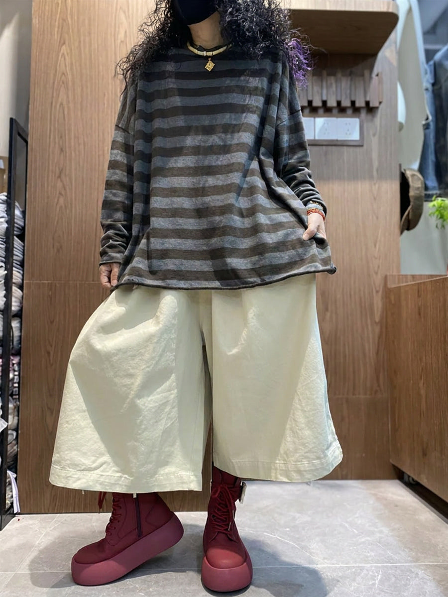 Plus Size Women Stripe Colorblock O-Neck Long Sleeve T-Shirt