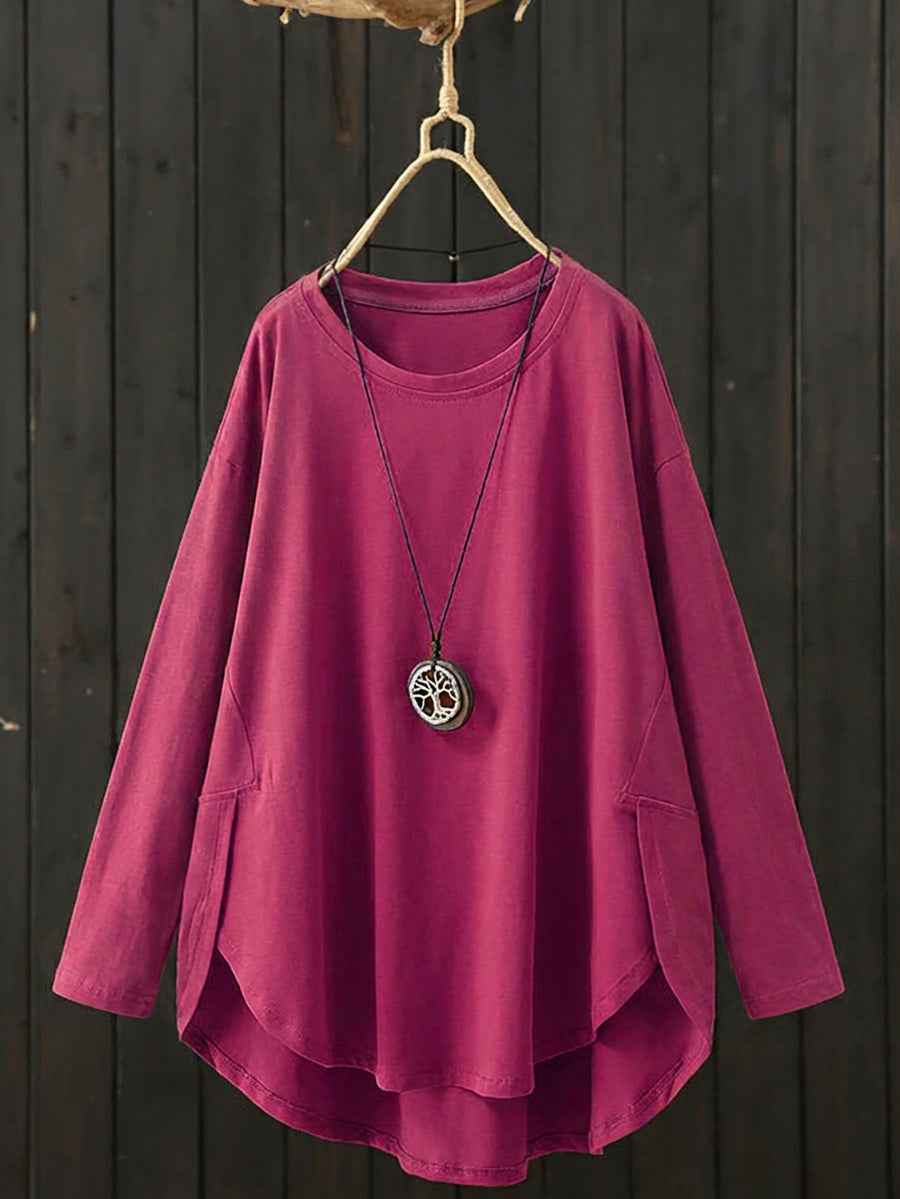 Plus Size Women Summer Casual Pure Color O-Neck T-Shirt