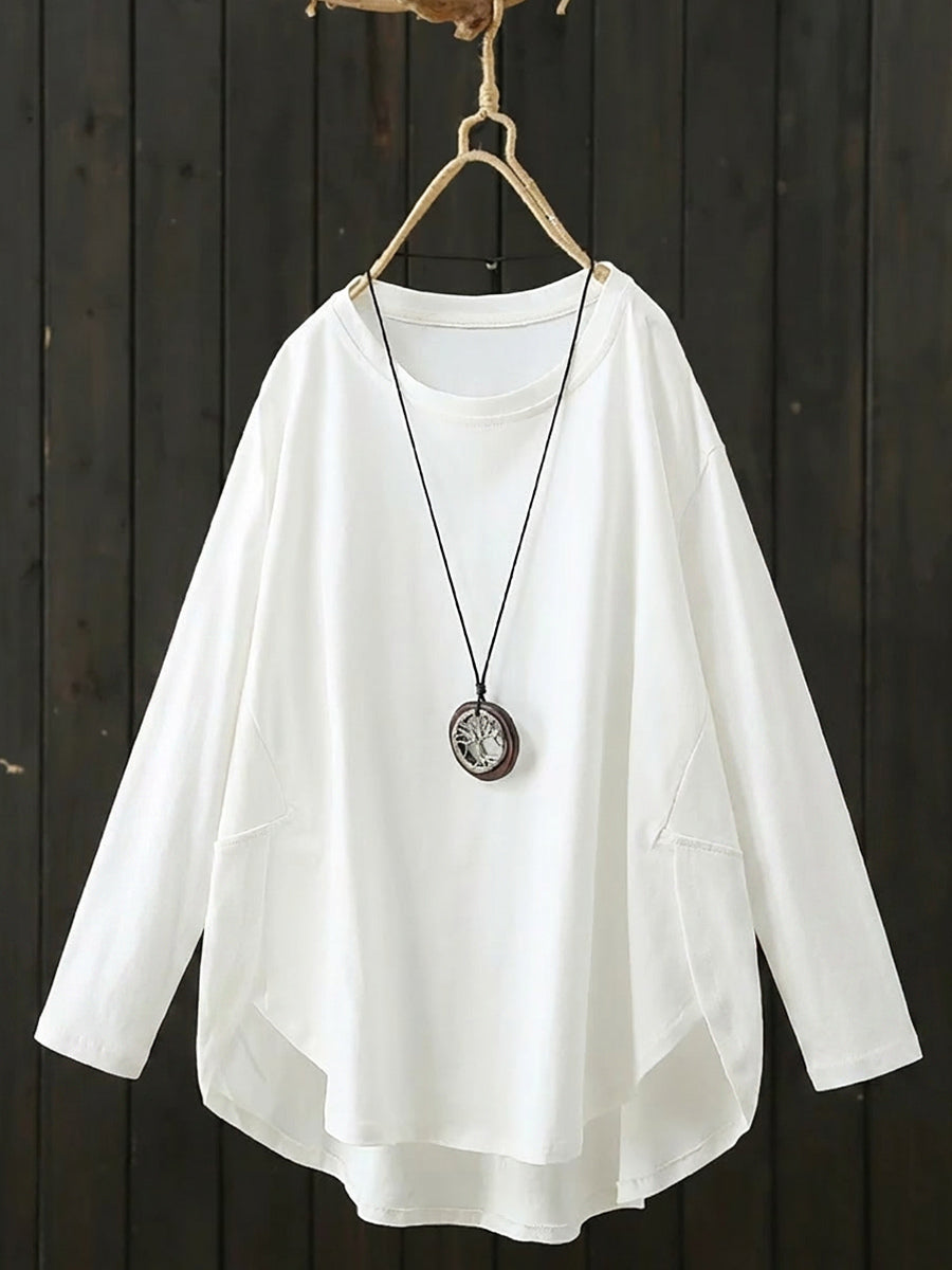 Plus Size Women Summer Casual Pure Color O-Neck T-Shirt