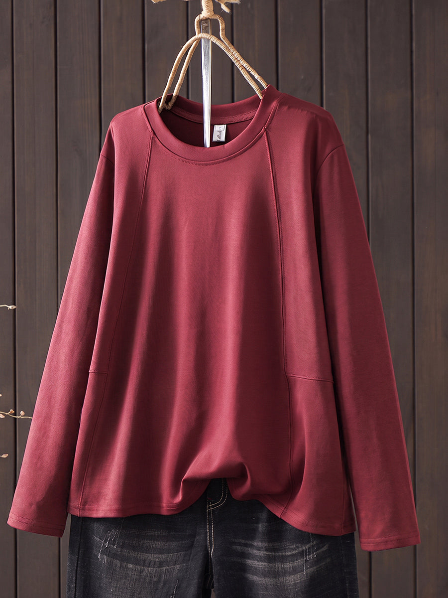 Plus Size Women Summer Casual Pure Color O-Neck T-Shirt