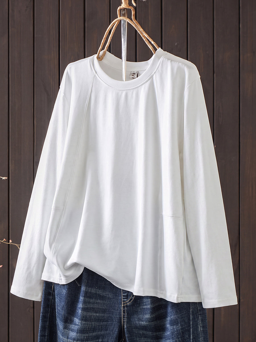 Plus Size Women Casual Pure Color O-Neck Long Sleeve T-Shirt