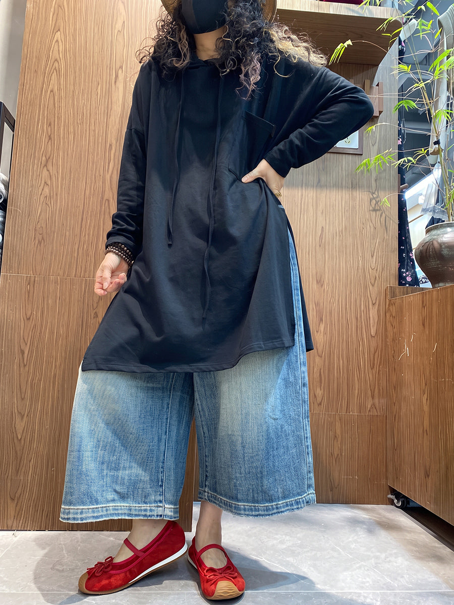 Plus Size Women Casual Pure Color Cotton Long Sleeve Hoodie