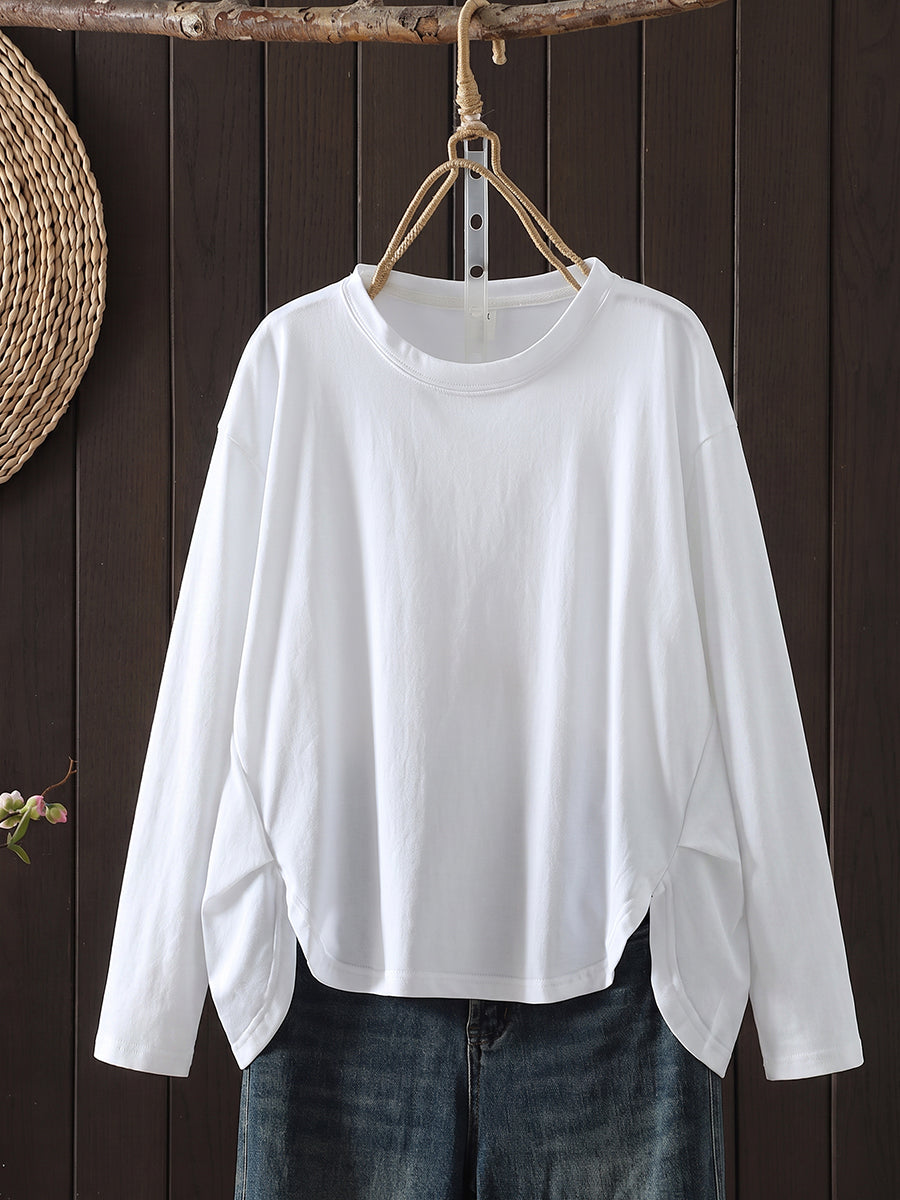 Plus Size Women Summer Casual Pure Color O-Neck T-Shirt