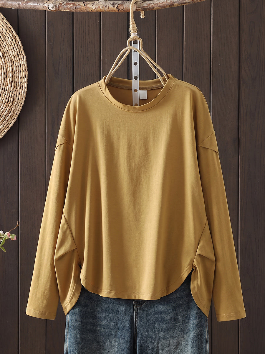 Plus Size Women Summer Casual Pure Color O-Neck T-Shirt