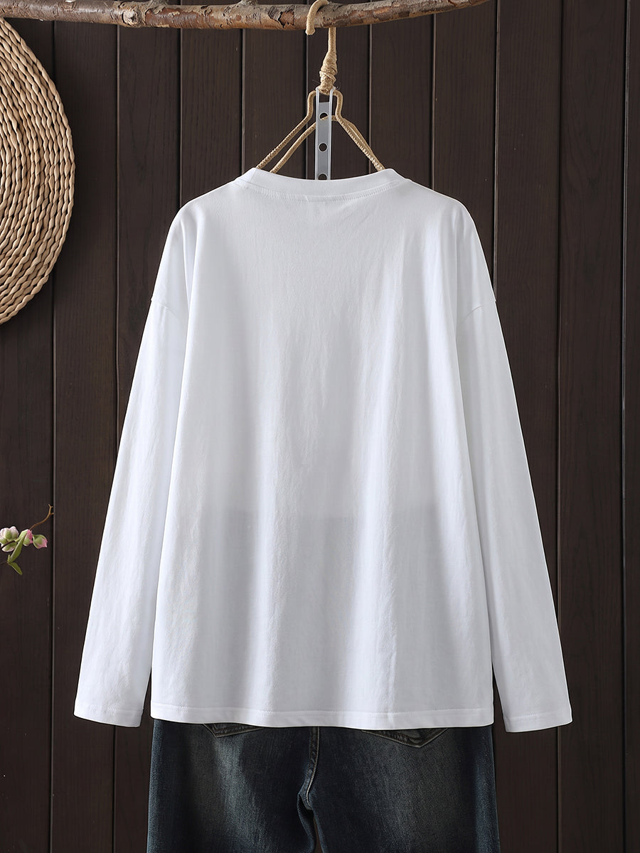 Plus Size Women Autumn Casual Pure Color O-Neck Long Sleeve T-Shirt