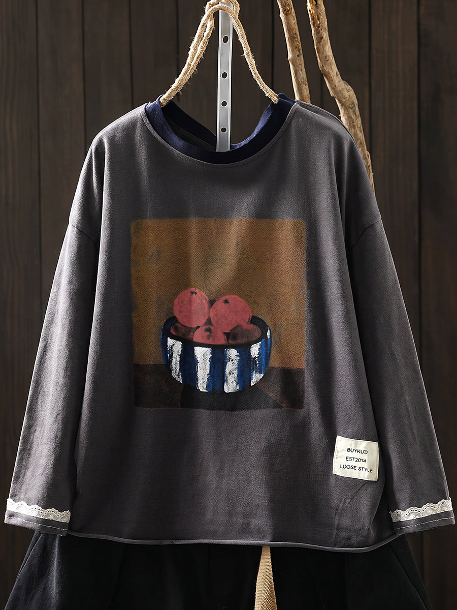 Plus Size Women Summer Casual Print O-Neck Cotton T-Shirt