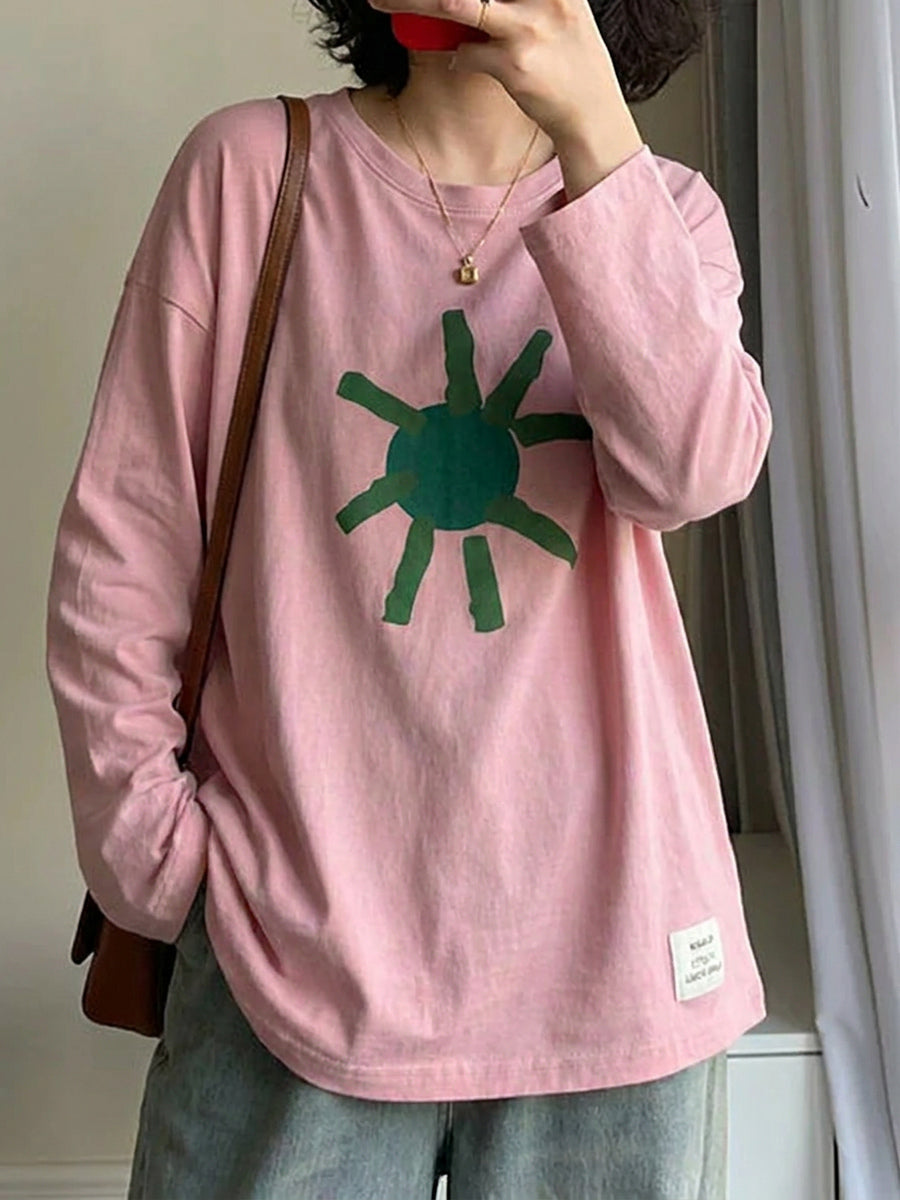 Plus Size Artsy Print 100%Cotton Loose T-Shirt