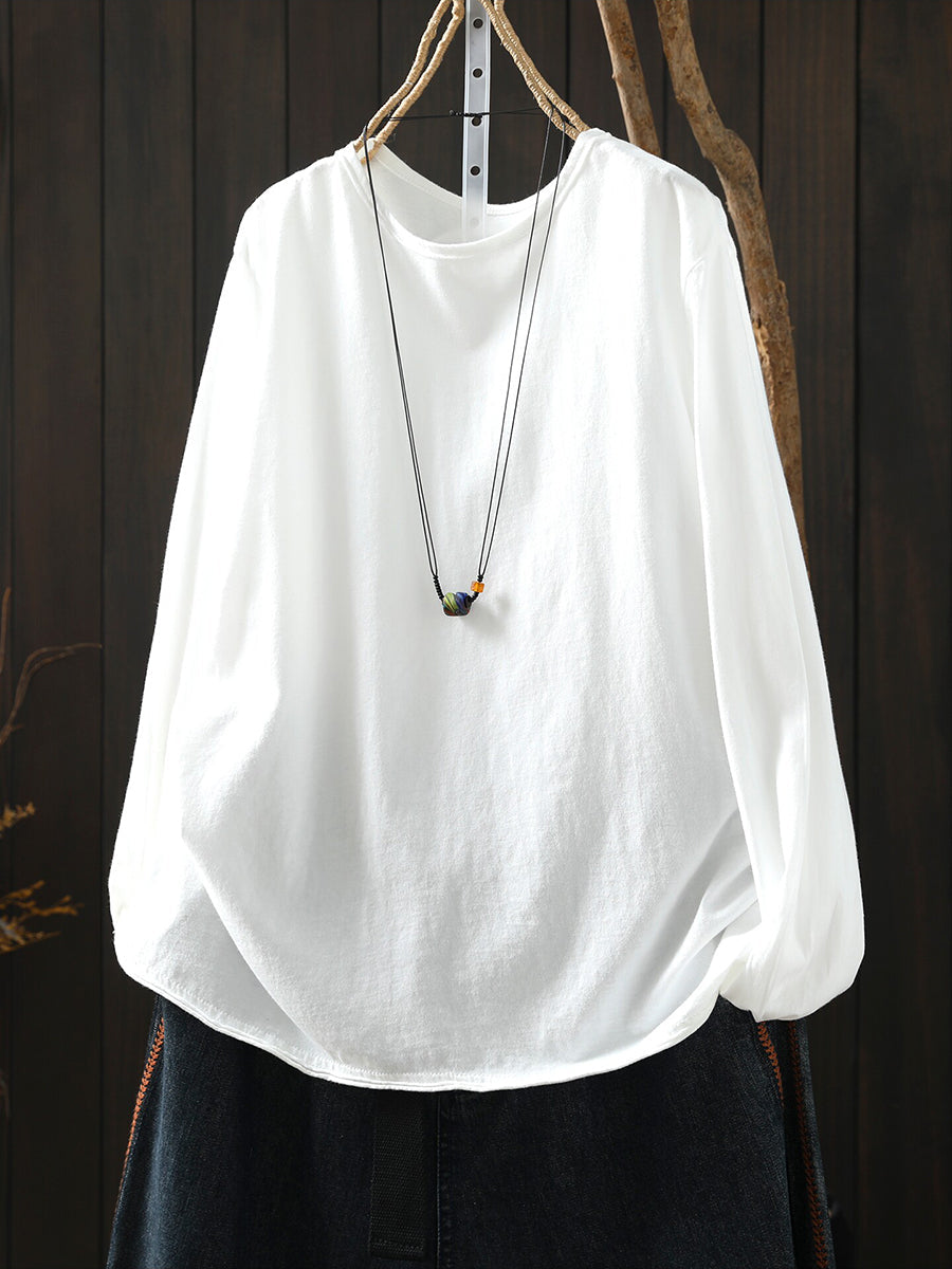 Women Minimalist Long Sleeve Cotton T-Shirt
