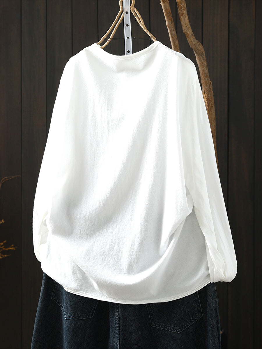 Women Minimalist Long Sleeve Cotton T-Shirt