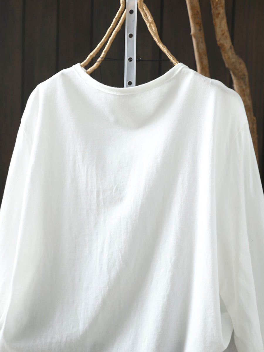 Women Minimalist Long Sleeve Cotton T-Shirt