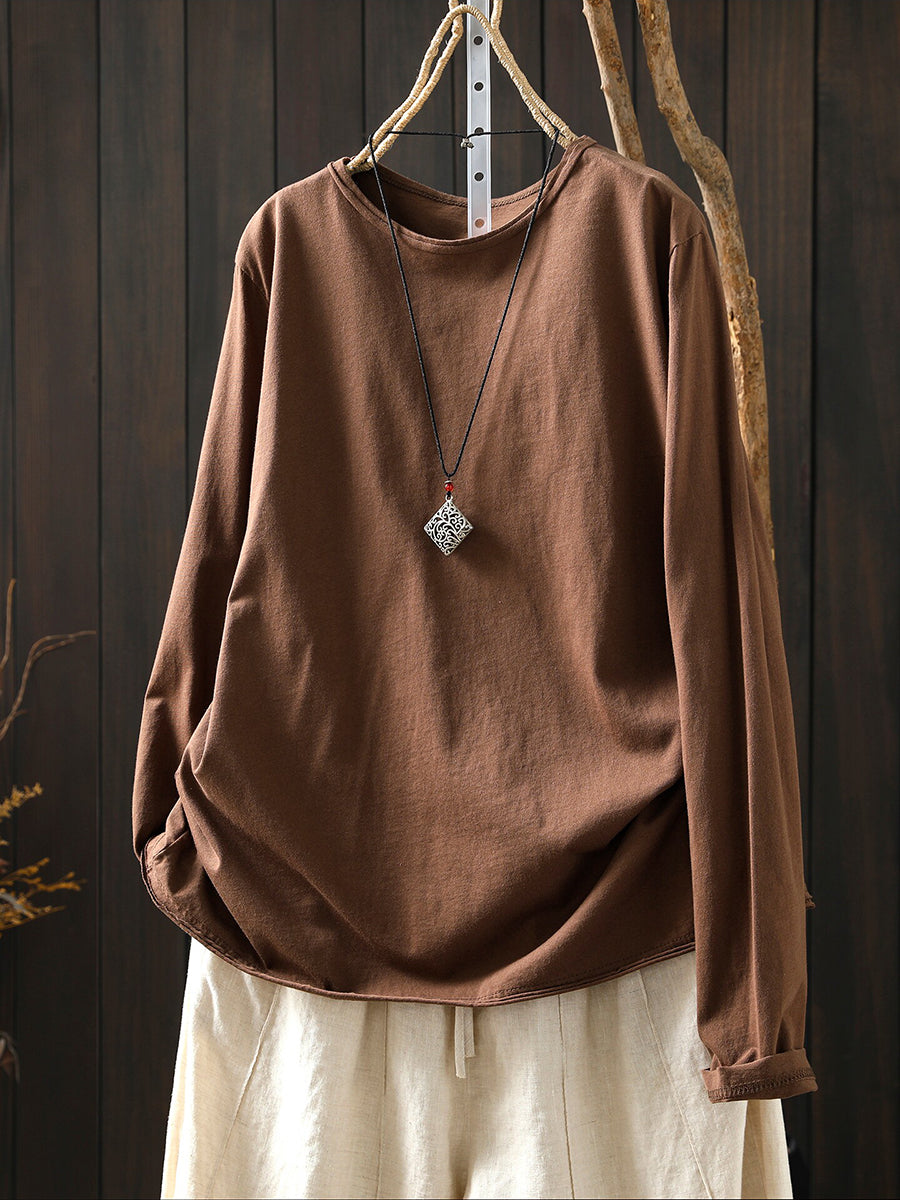 Women Minimalist Long Sleeve Cotton T-Shirt