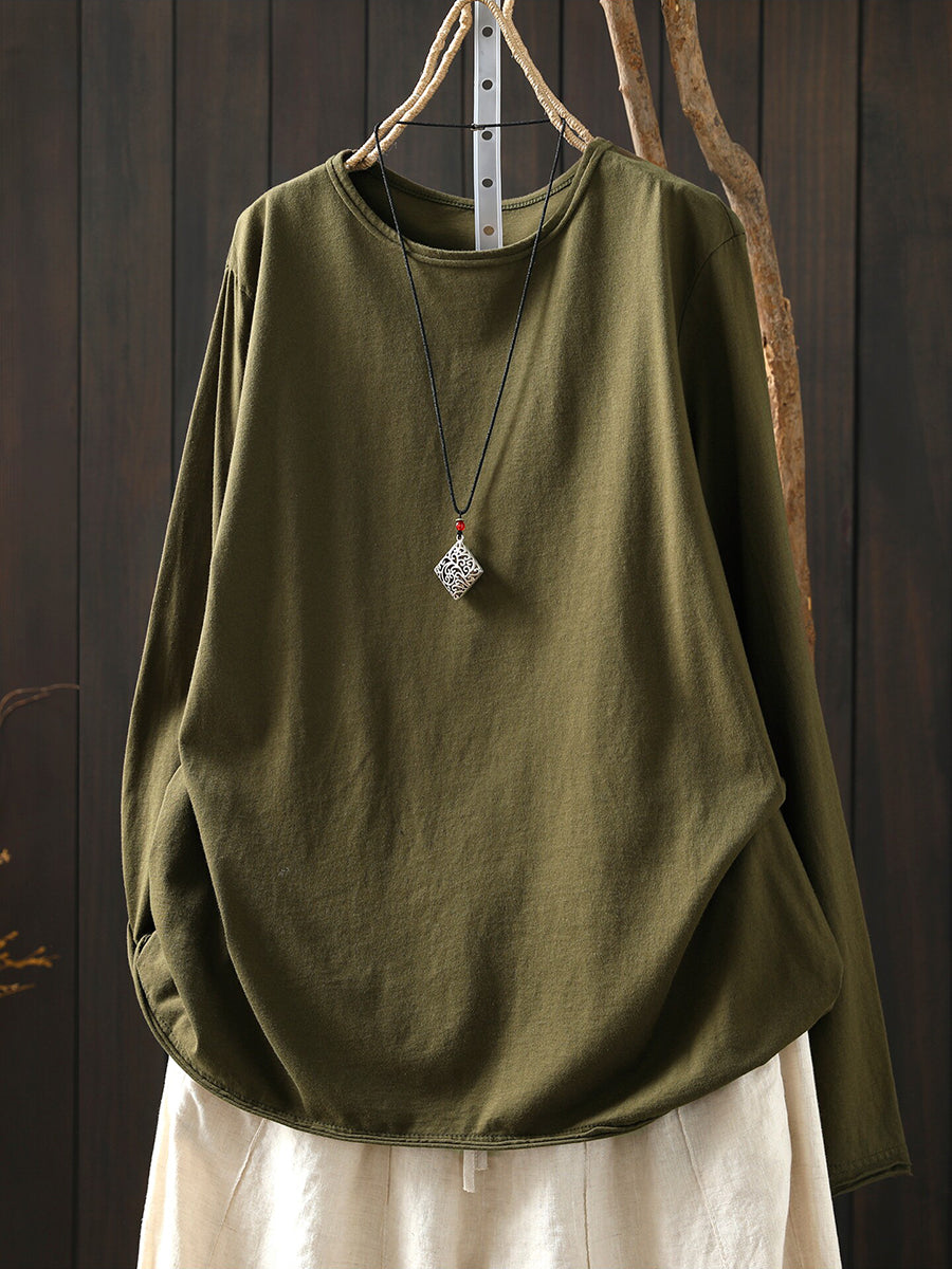 Women Minimalist Long Sleeve Cotton T-Shirt
