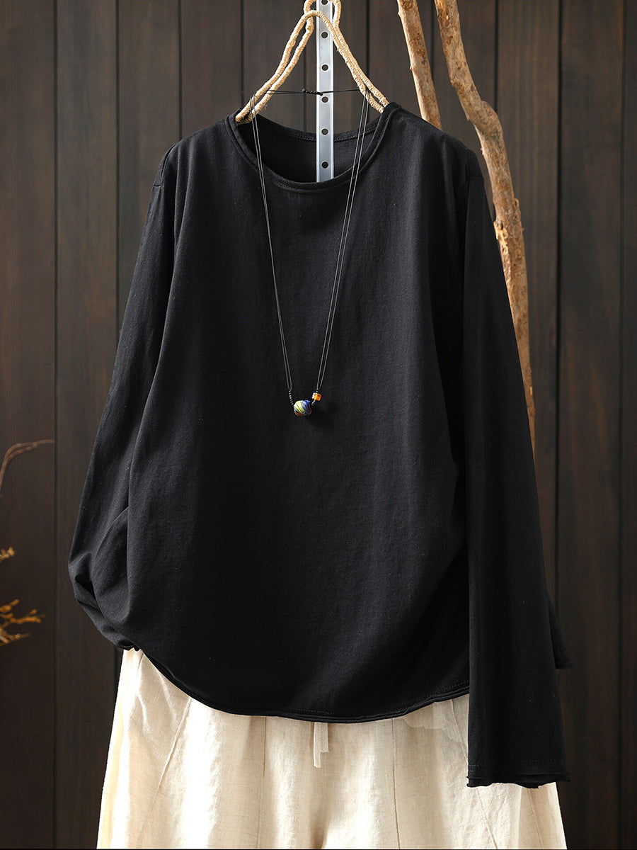 Women Minimalist Long Sleeve Cotton T-Shirt