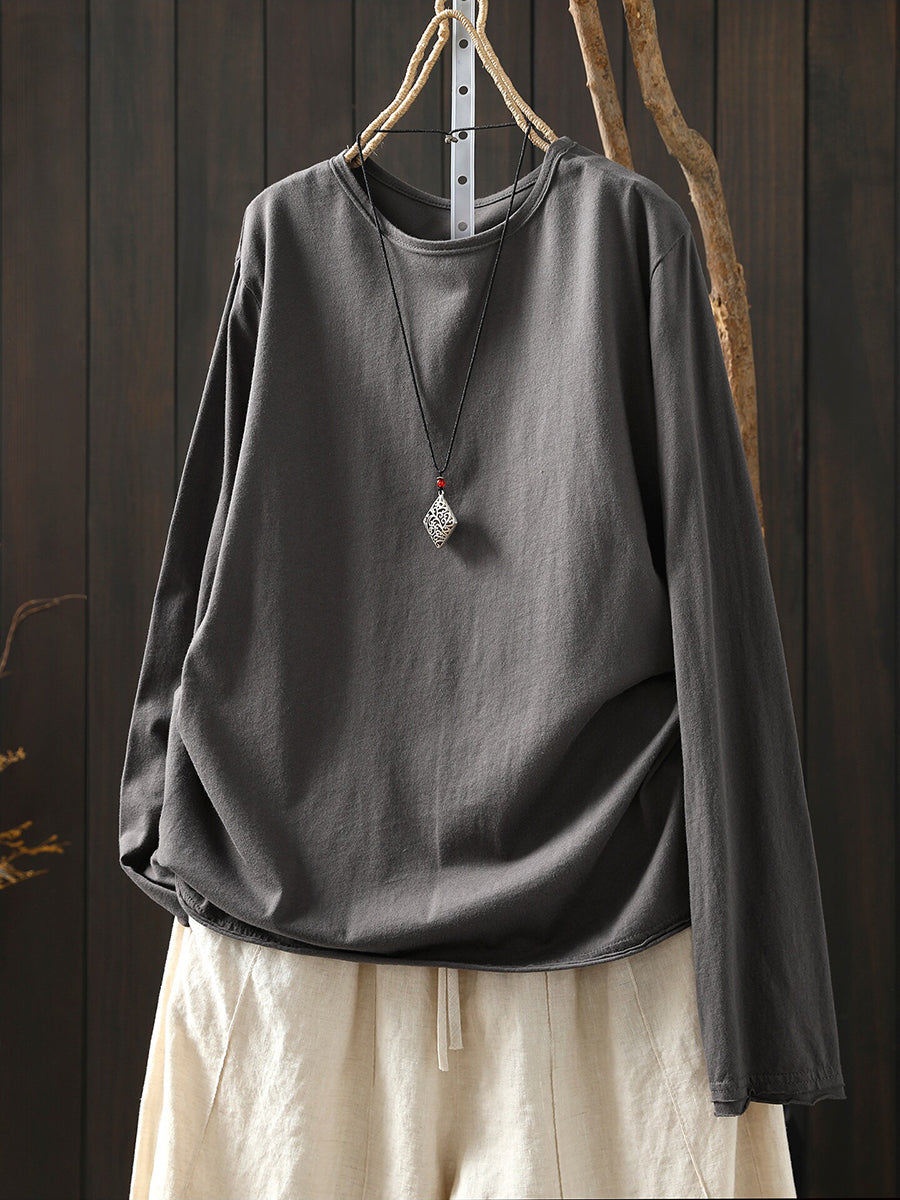 Women Minimalist Long Sleeve Cotton T-Shirt