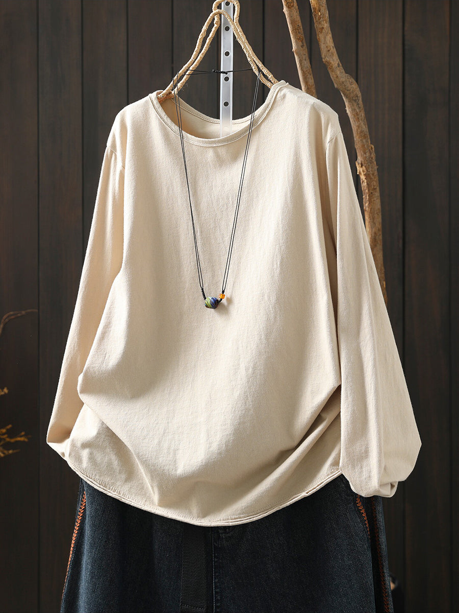 Women Minimalist Long Sleeve Cotton T-Shirt