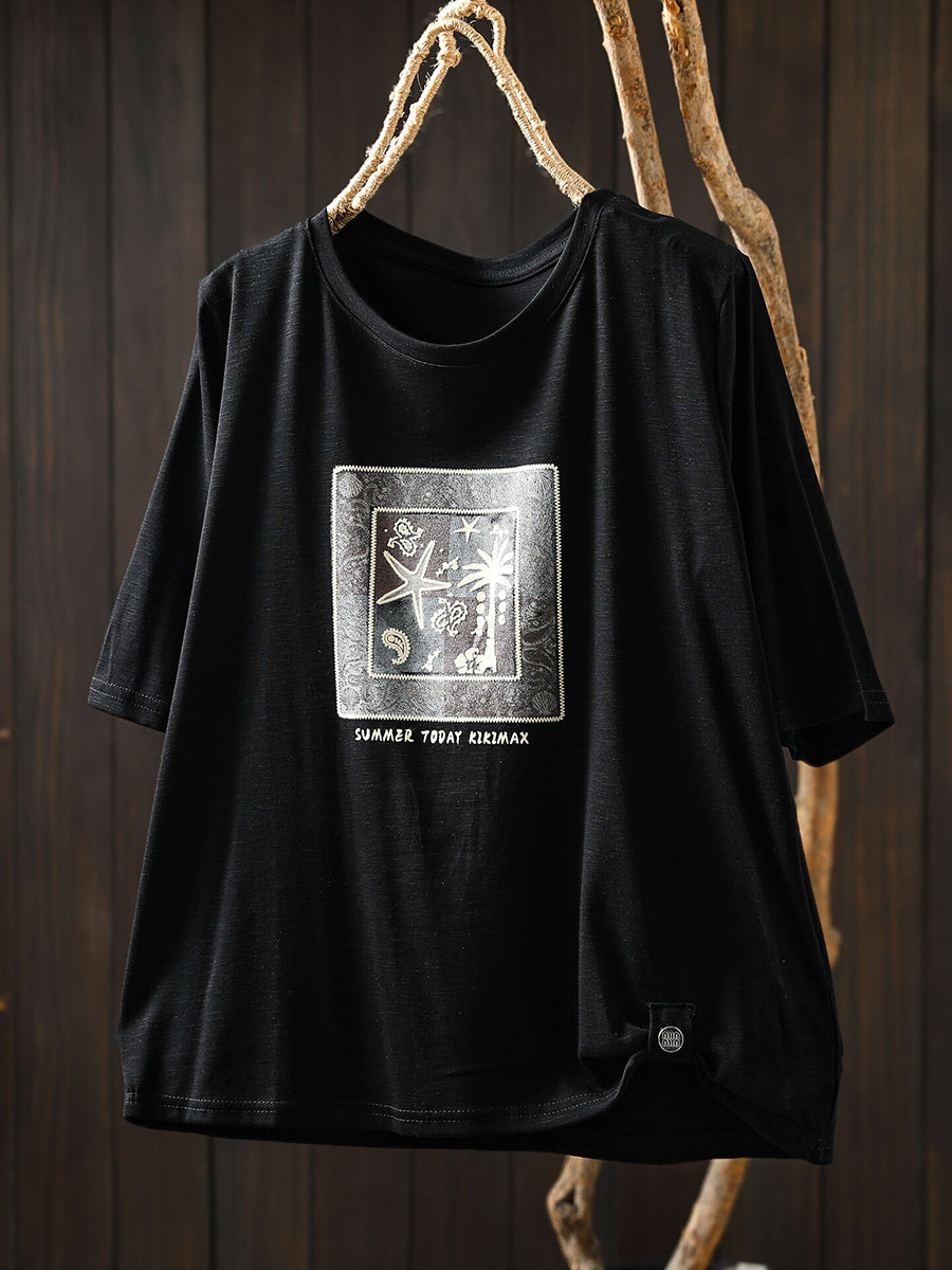 Women Artsy Print Half Sleeve Cotton T-Shirt