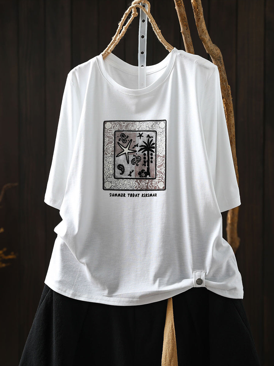 Women Artsy Print Half Sleeve Cotton T-Shirt