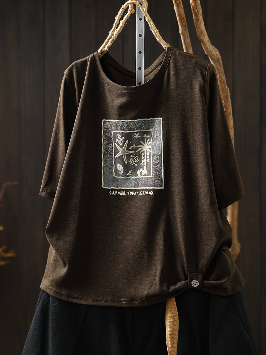 Women Artsy Print Half Sleeve Cotton T-Shirt