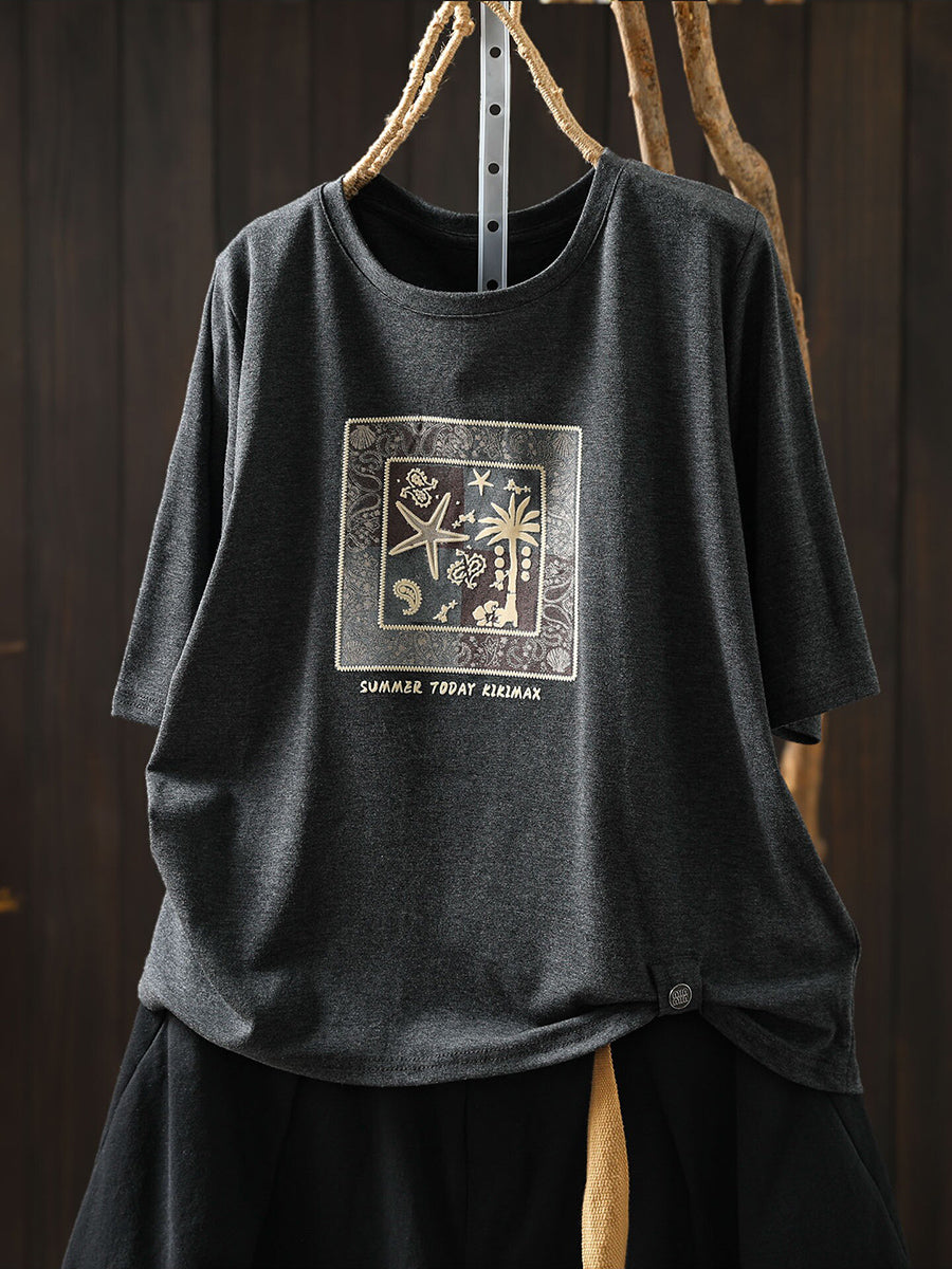 Women Artsy Print Half Sleeve Cotton T-Shirt