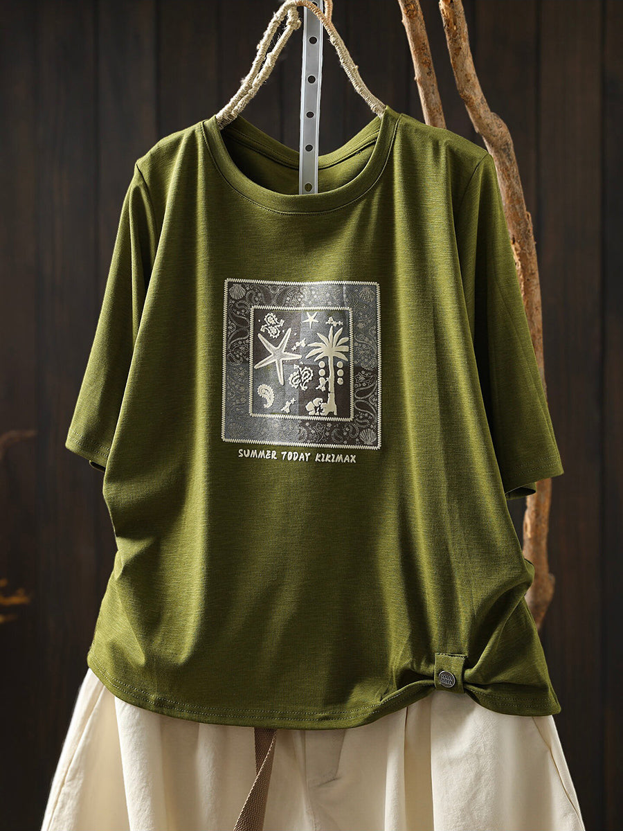 Women Artsy Print Half Sleeve Cotton T-Shirt