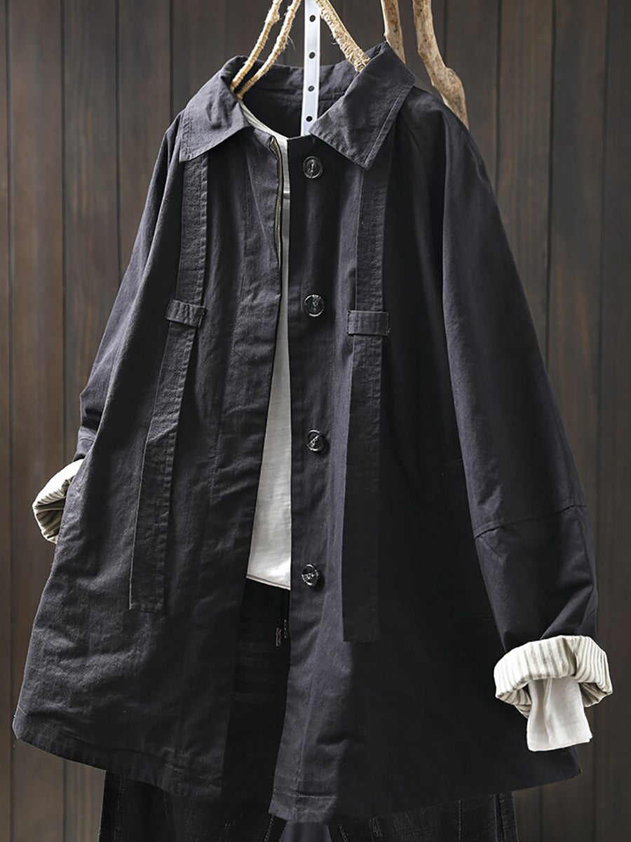 Women Casual Pure Color Mid Length Loose Cotton Coat