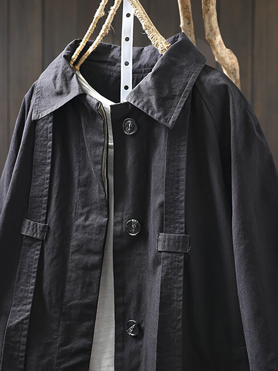 Women Casual Pure Color Mid Length Loose Cotton Coat