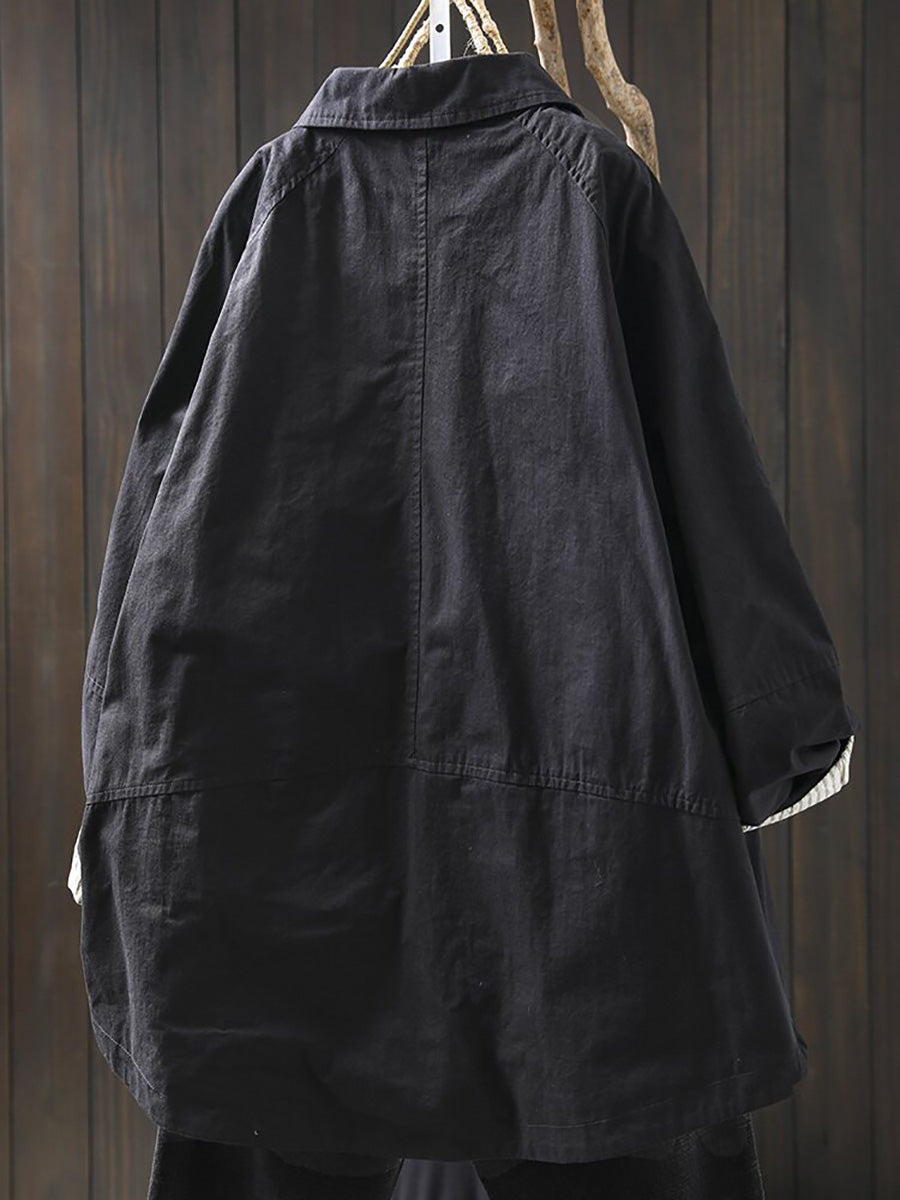 Women Casual Pure Color Mid Length Loose Cotton Coat