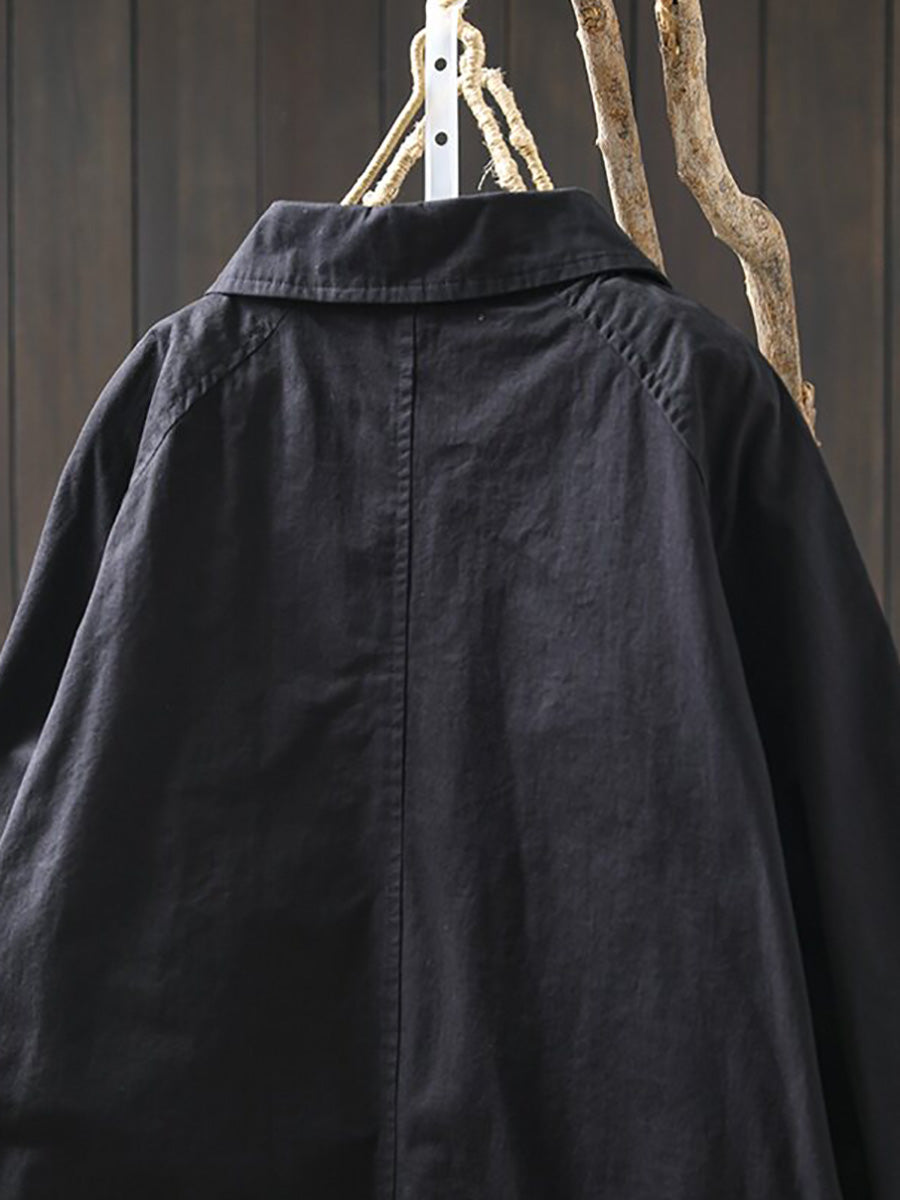 Women Casual Pure Color Mid Length Loose Cotton Coat