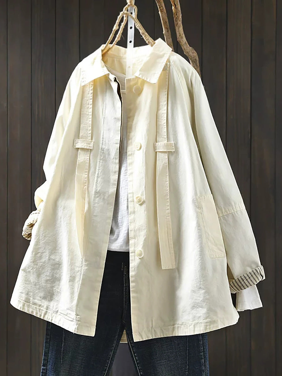 Women Casual Pure Color Mid Length Loose Cotton Coat