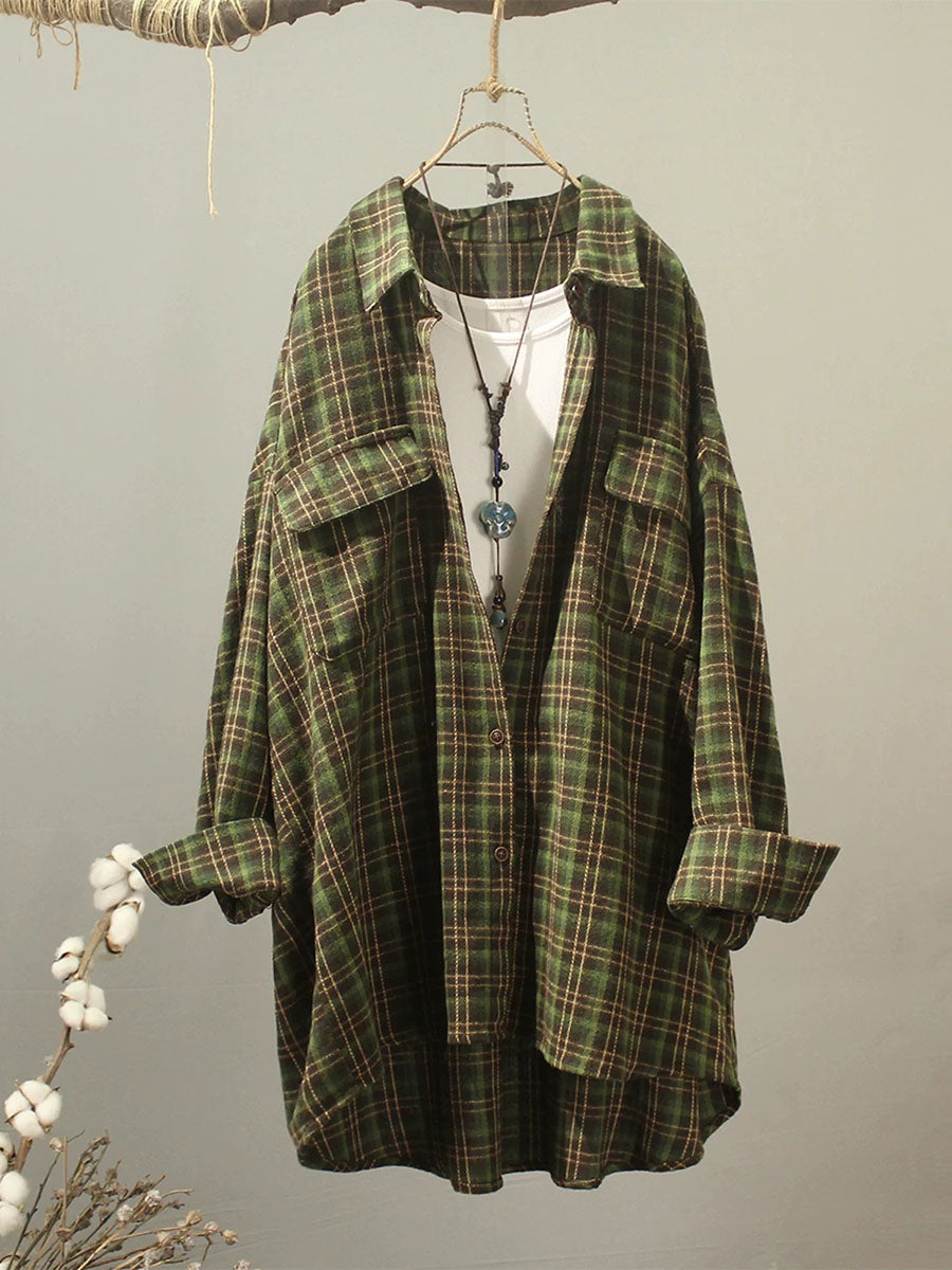 Women Casual Brushed Cotton Mid-Length Shirt Jacket