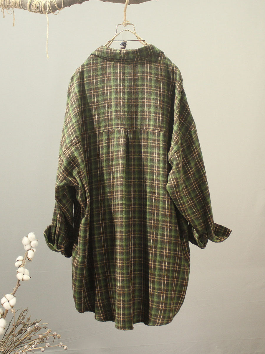 Women Casual Brushed Cotton Mid-Length Shirt Jacket