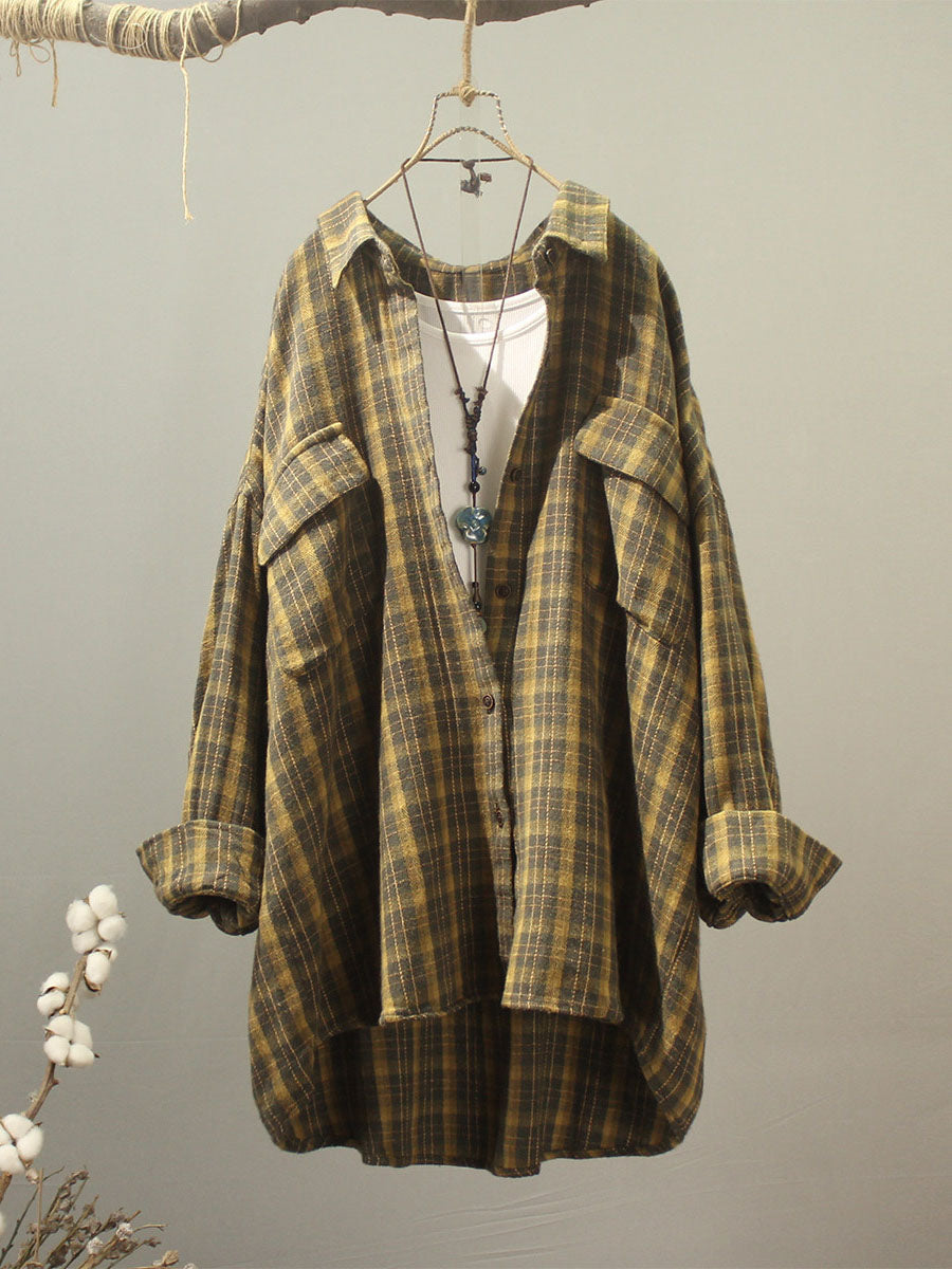 Women Casual Brushed Cotton Mid-Length Shirt Jacket