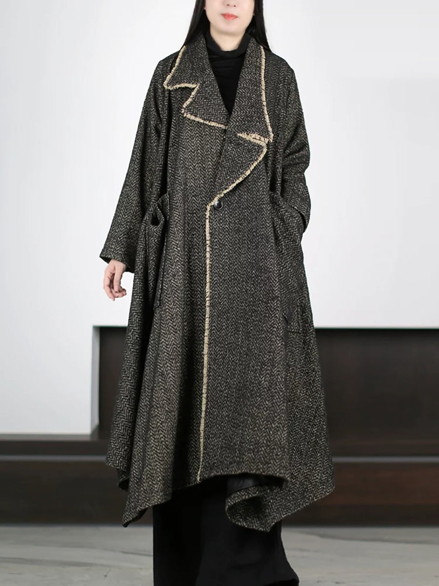 Plus Size Women Winter Vintage Elegant Wool Blend Long Coat