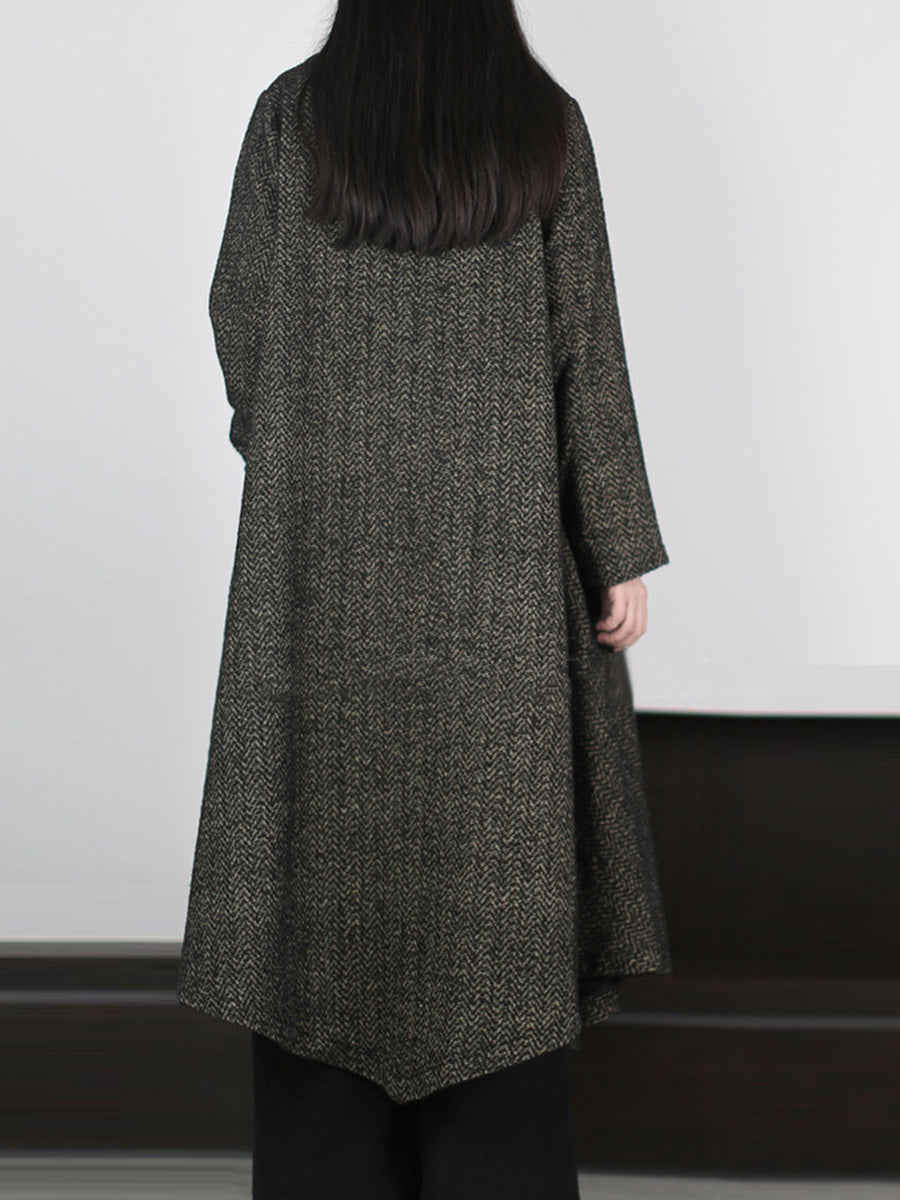 Plus Size Women Winter Vintage Elegant Wool Blend Long Coat