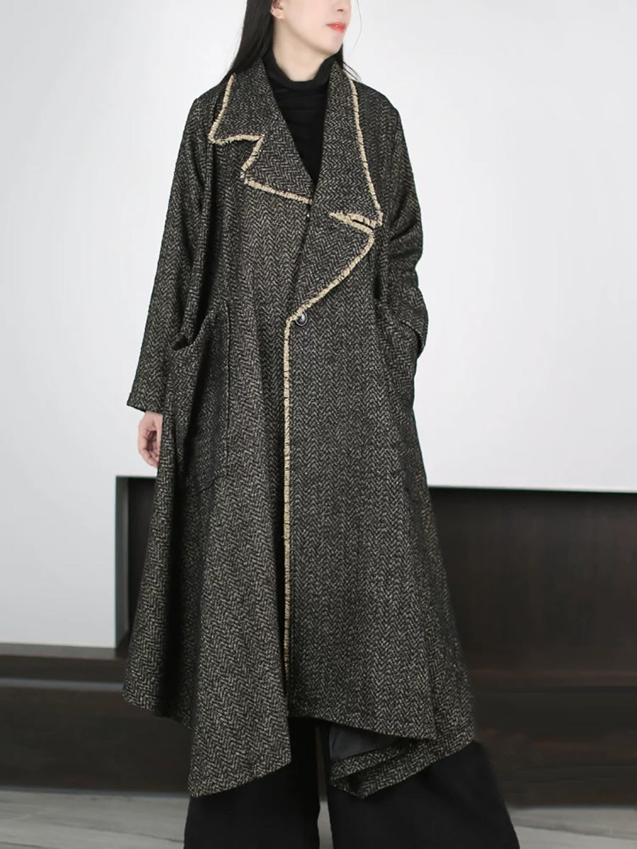 Plus Size Women Winter Vintage Elegant Wool Blend Long Coat