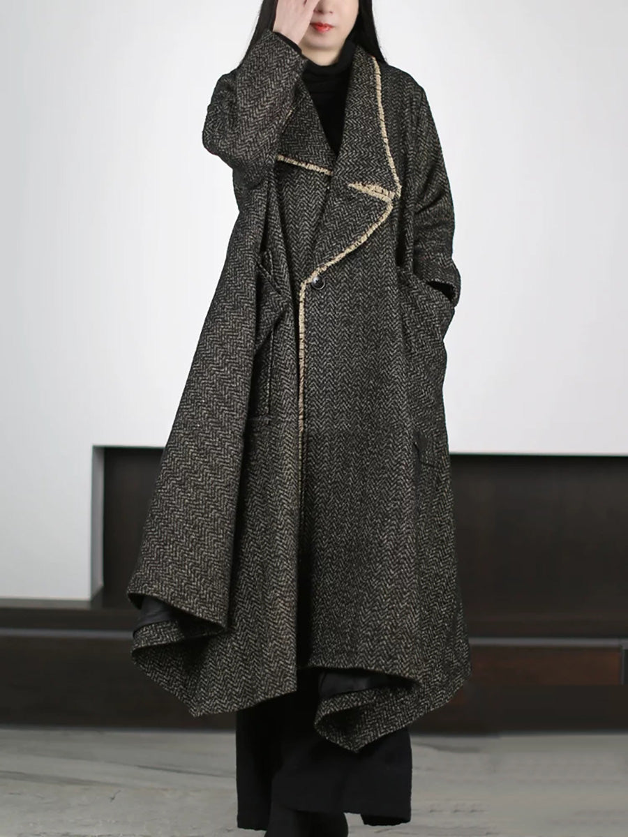 Plus Size Women Winter Vintage Elegant Wool Blend Long Coat