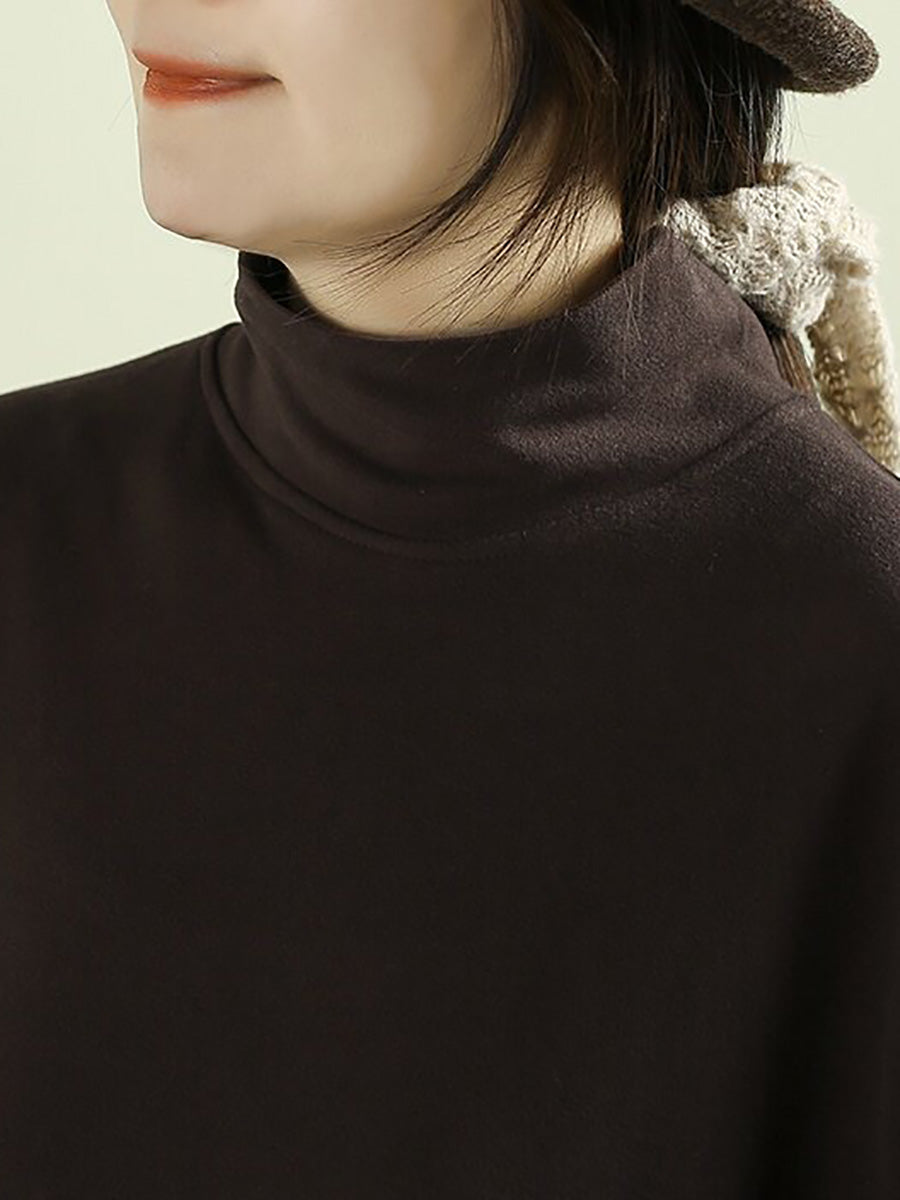 Women Fall Artsy Solid Color Mock Neck Long Sleeve T-Shirt