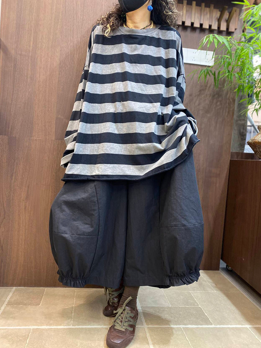 Women Fall Artsy Stripe Loose Long Sleeve T-Shirt